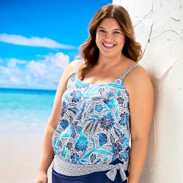 Plus Size Beach House Sarah Blouson Floral Tankini Swim Top - image 