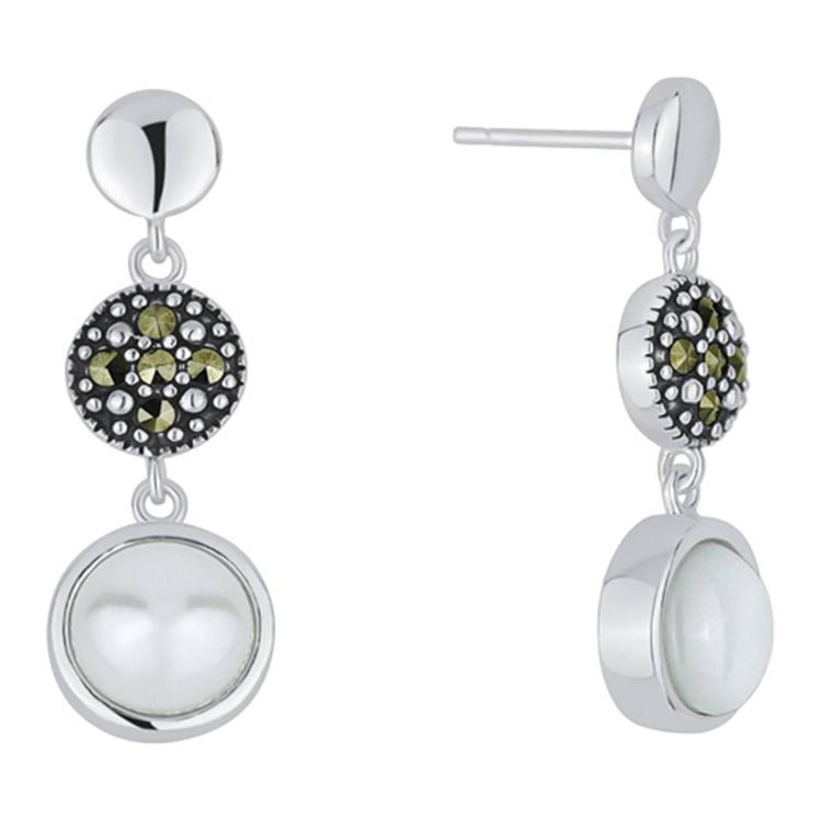 Marsala Silver Plated Marcasite & Mother of Pearl Post Earrings