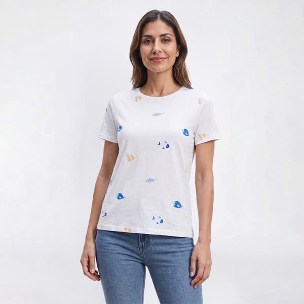 Plus Size Bonnie Evans Short Sleeve Bejewled Tossed Fish Tee - image 