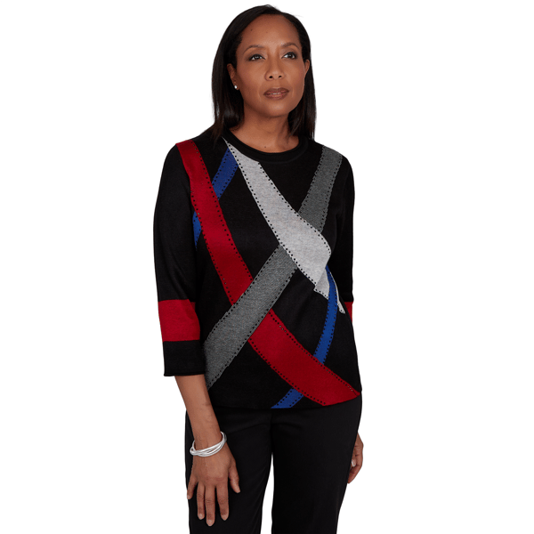 Petite Alfred Dunner Dinner Theater Color Block Sweater - image 