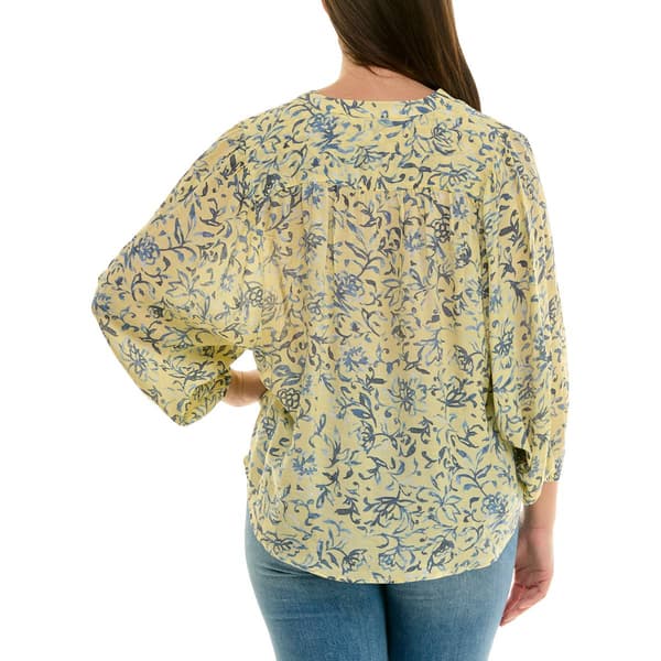 Womens Zac & Rachel 3/4 Sleeve Watercolor Floral Blouse