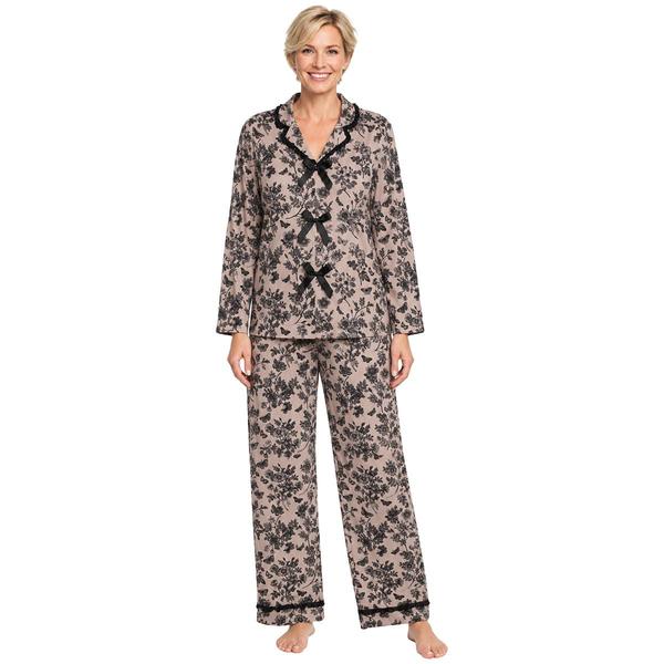 Petite Jessica Simpson Long Sleeve Ruffle Trim Toile Pajama Set
