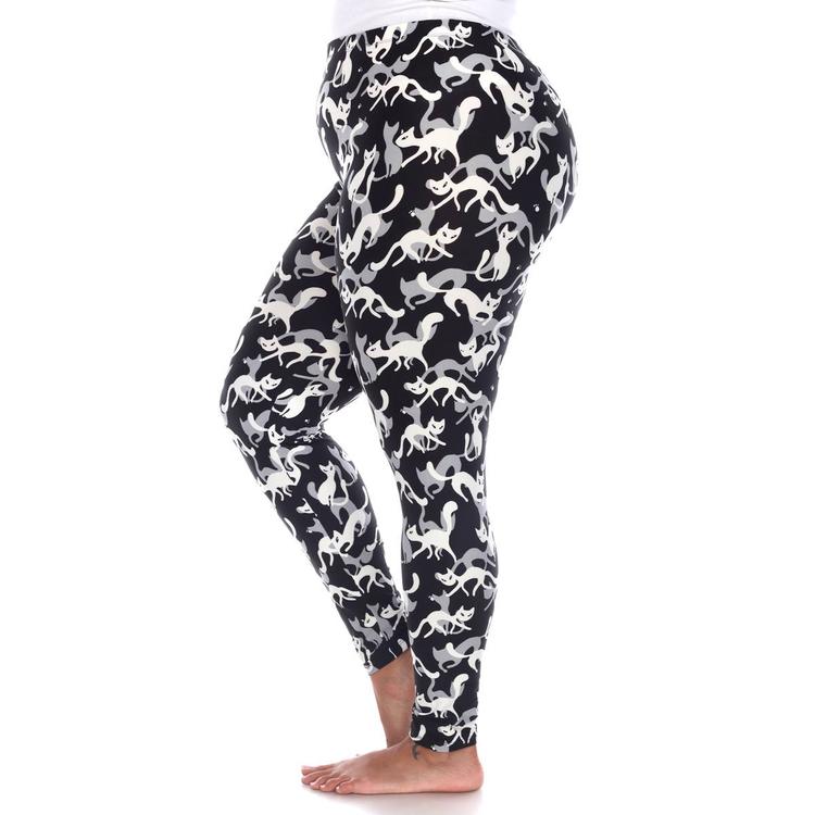 Plus Size White Mark High-Rise Cat Print Leggings