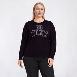 Plus Size Rio & Rian Long Sleeve Embroidered Go Team Sweater