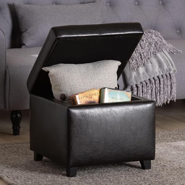 Baxton Studio Leather Storage Cube Ottoman - Dark Brown