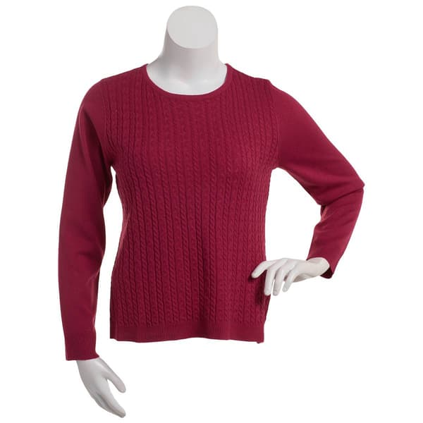 Womens Napa Valley Long Sleeve Cable Front Crew Neck Sweater - image 