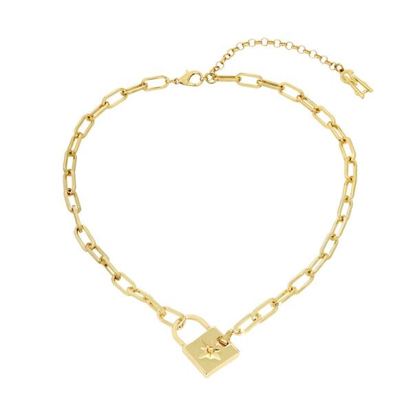 Steve Madden Lock Pendant Paperclip Chain Necklace - image 