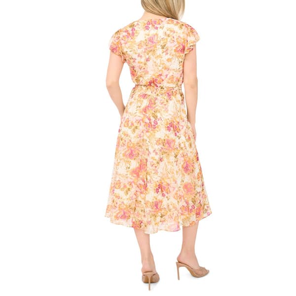 Petite MSK Cap Flutter Sleeve Smock Waist Floral Midi Dress