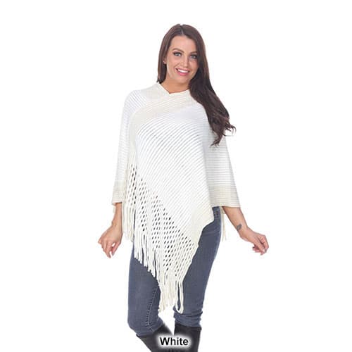 Womens White Mark Sansa Gold Knit Fringe Poncho