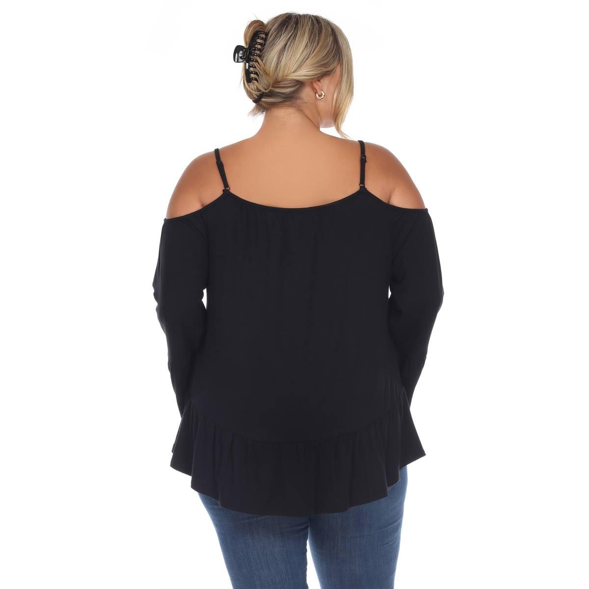 Plus Size White Mark Cold Shoulder Ruffle Sleeve Blouse