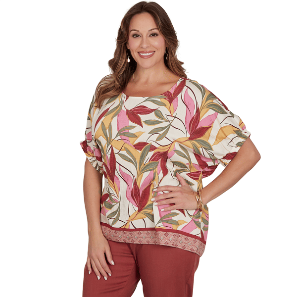 Plus Size Ruby Rd. Sedona Escape Short Sleeve Leaf Blouse