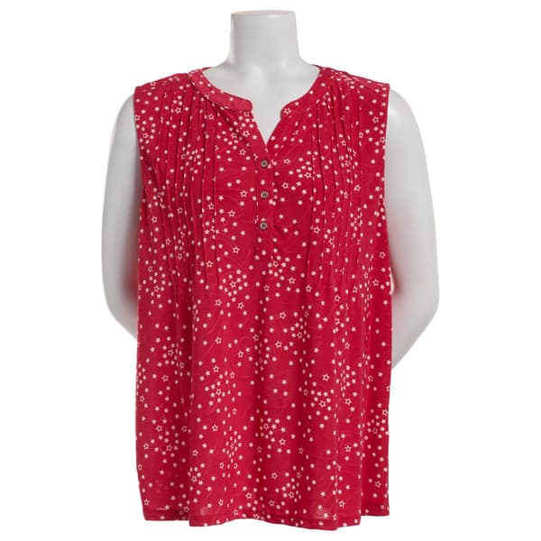 Womens Napa Valley Sleeveless Stars Pleat Knit Henley Blouse