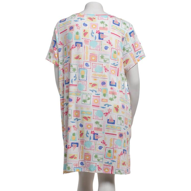 Plus Size Jaclyn Short Sleeve Tropical Scoop Neck Nightshirt