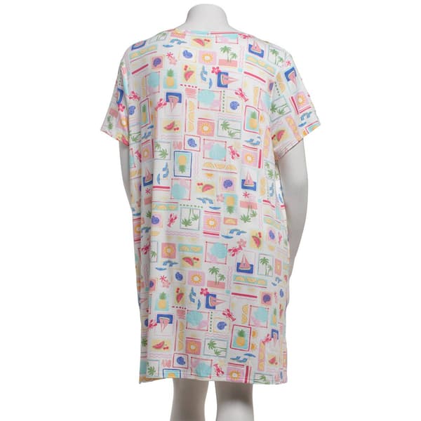 Plus Size Jaclyn Short Sleeve Tropical Scoop Neck Nightshirt