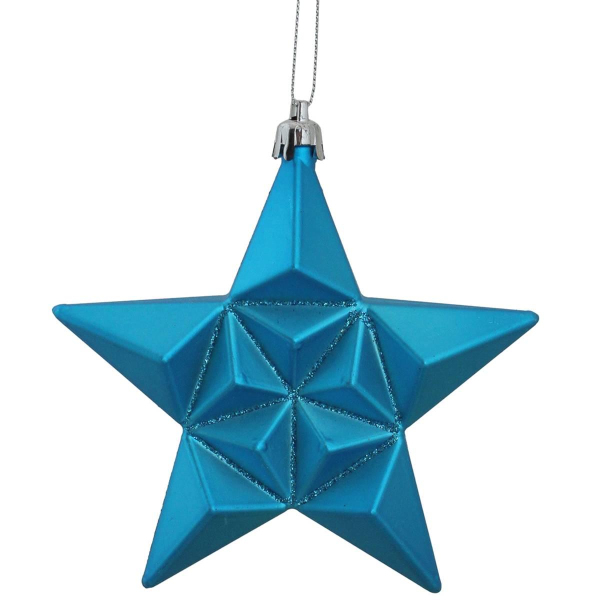 DAK 12ct. Turquoise Glitter Star Shatterproof Christmas Ornaments