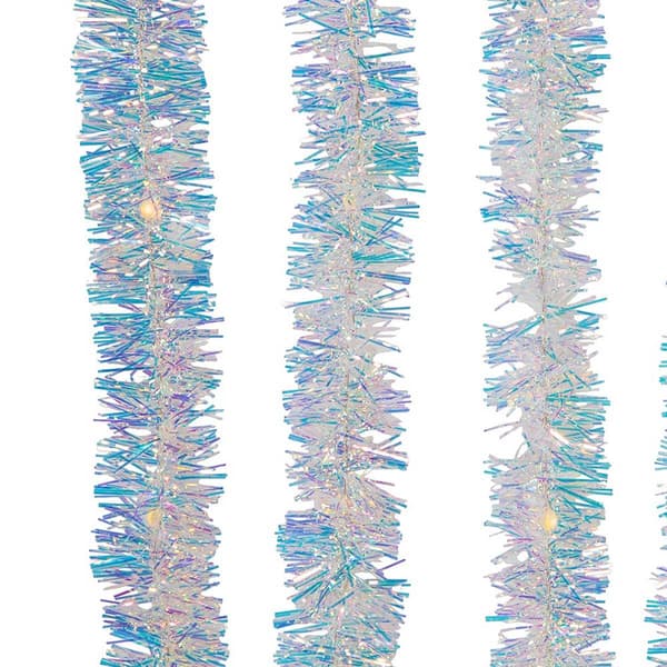 Kurt Adler 32.8ft Iridescent Tinsel Garland w/ Warm White Lights