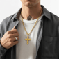 Mens Iron Saints 18kt. Gold Plated Cross Pendant Necklace - image 4