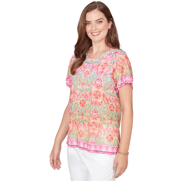 Petite Ruby Rd. Hothouse Florals Short Sleeve Damask Tee