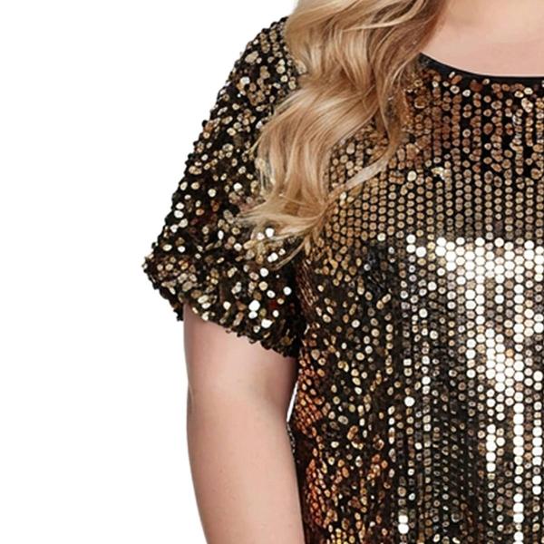 Plus Size NY Collection Short Sleeve All Over Sequin Blouse