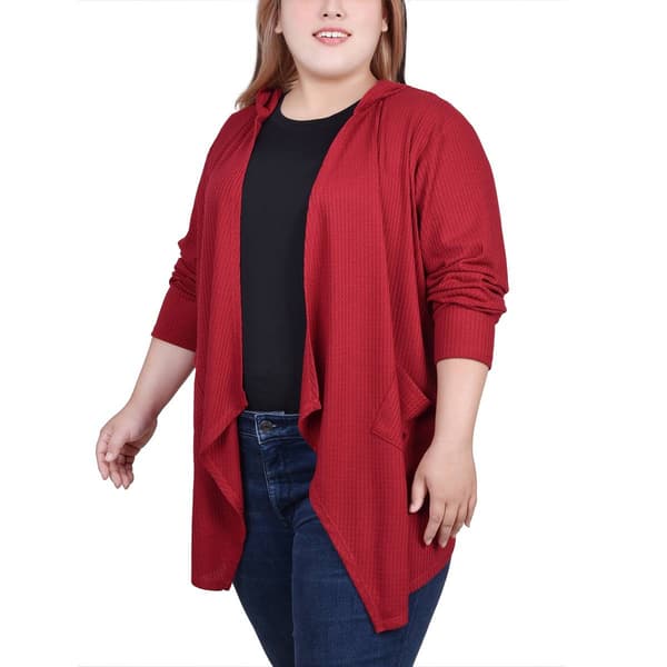 Plus Size NY Collection Long Sleeve Thermal Hooded Cardi