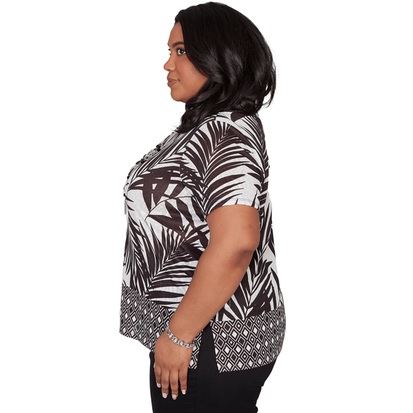 Plus Size Alfred Dunner Detail Driven Tropical Leaf Blouse