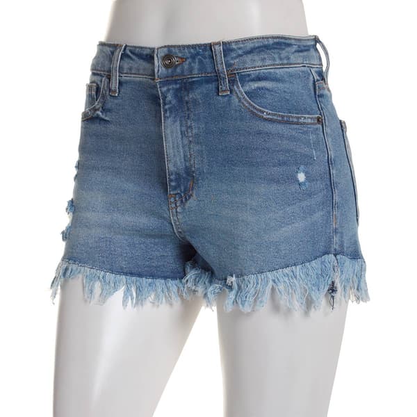 Juniors Celebrity Pink High Rise Fray Hem Distressed Denim Shorts