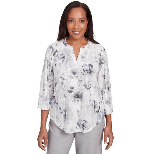 Petite Alfred Dunner Estate of Mind Floral Jacquard Blouse - image 