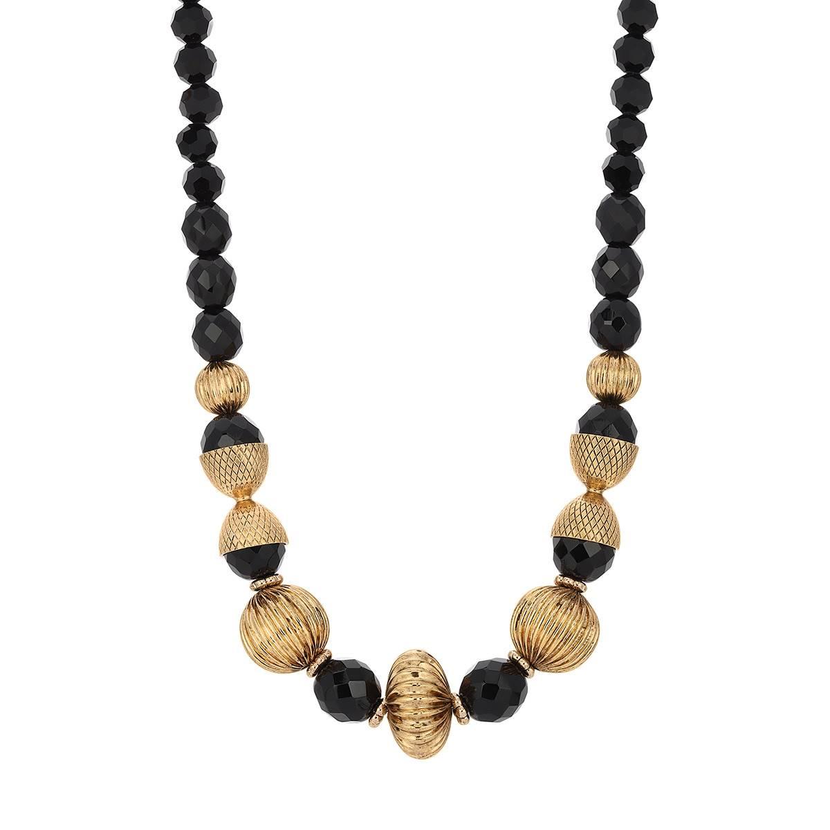 1928 Gold Tone Black Acrylic Beads 15in. Necklace