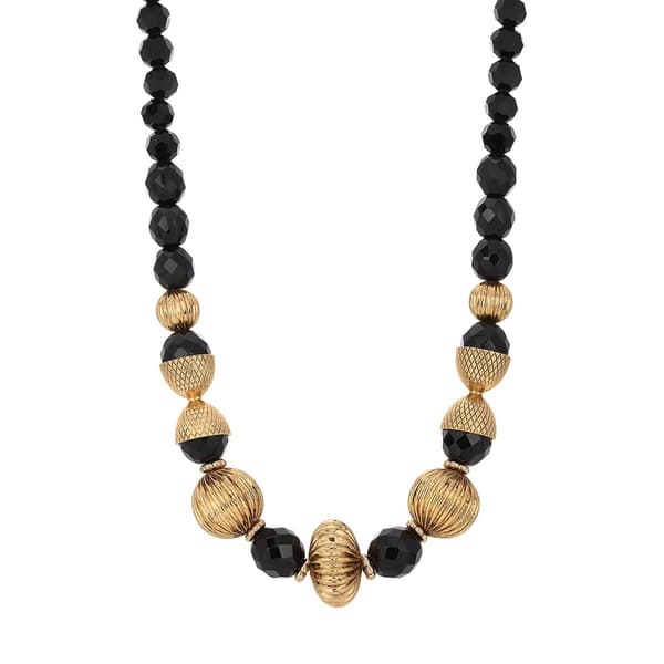 1928 Gold Tone Black Acrylic Beads 15in. Necklace - image 