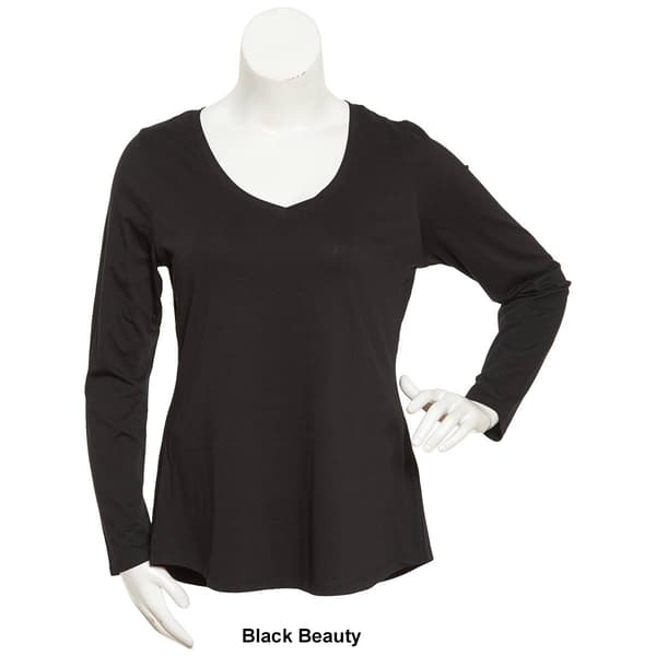 Juniors Aveto Long Sleeve Basic V-Neck Solid Tee