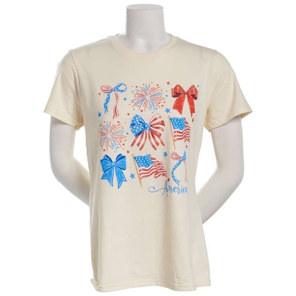 Womens Home of the Brave Bows & Fireworks Short Sleeve Tee - image 
