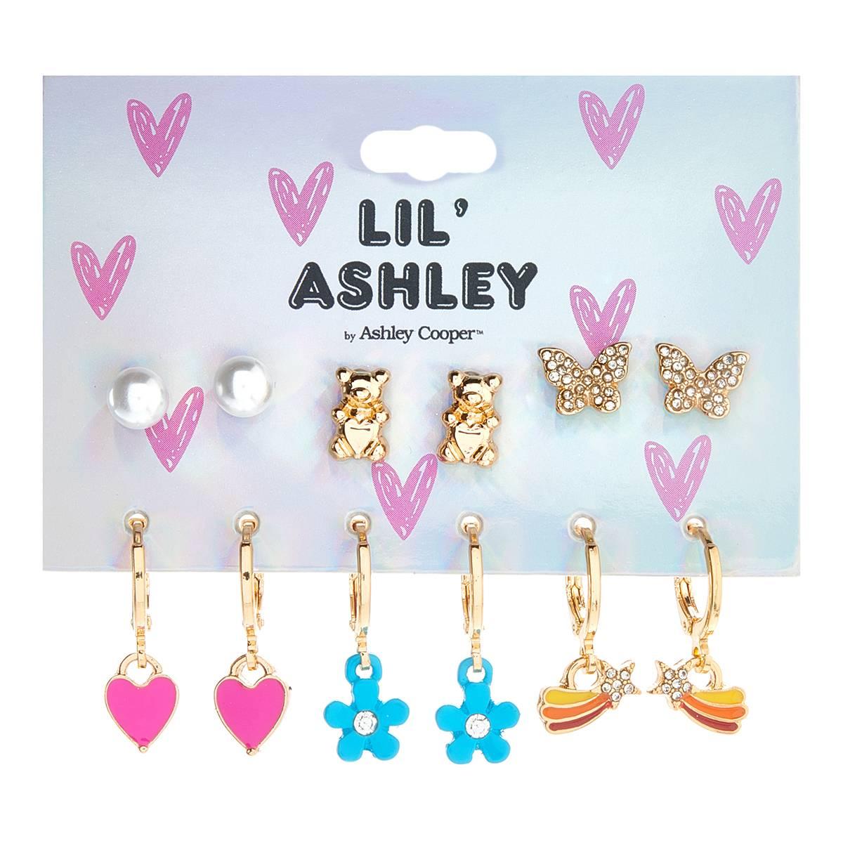 Kids Lil Ashley 6pr. Flowers/Hearts/Butterflies/Bears Earrings