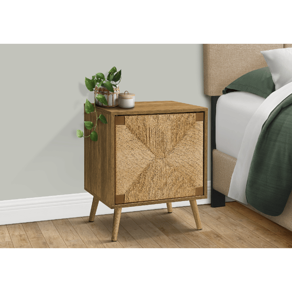 Monarch Specialties Light Walnut Seagrass-Look Accent Table