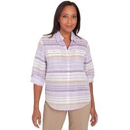 Plus Size Alfred Dunner Charm School Woven Stripe Shirt