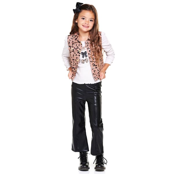 Girls &#40;7-12&#41; Little Lass&#40;R&#41; 3pc. Leopard Vest Bow Top & Flare Pants - image 