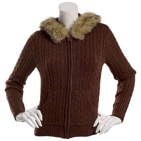 Juniors Pink Rose Cloud Mossy Zip Hoodie With Fur Trim - image 