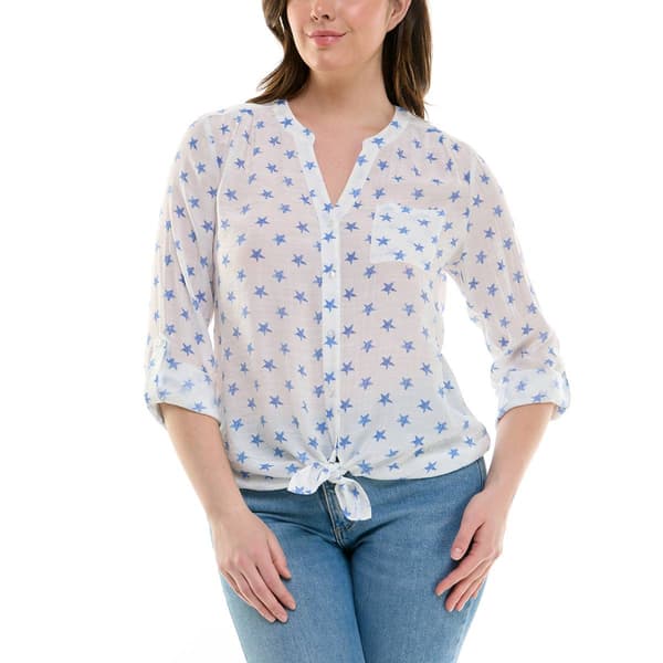 Plus Size Zac & Rachel 3/4 Roll Tab Sleeve Star Blouse