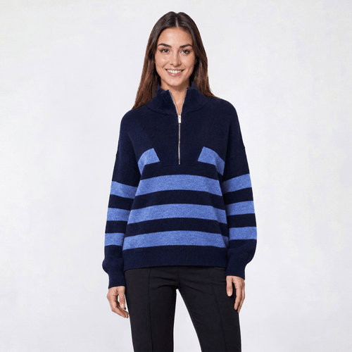 Petite Napa Valley Long Sleeve Stripe Zip Neck Sweater