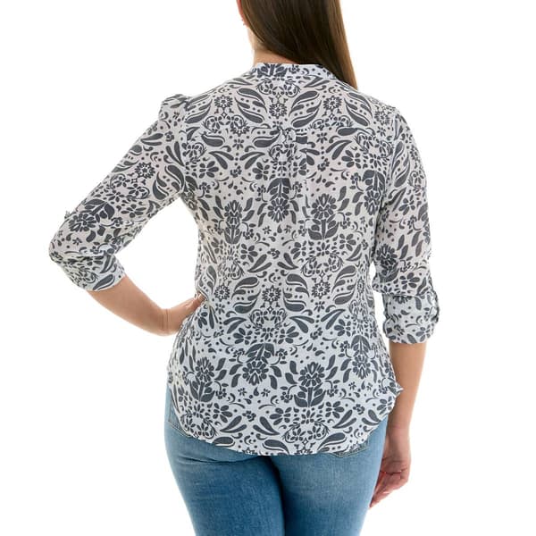 Womens Zac & Rachel 3/4 Roll Tab Sleeve Abstract Blouse