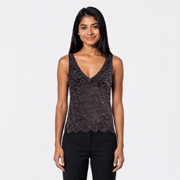 Juniors Madden Girl Floral Flock Lace Scallop Edge Top