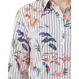 Womens NY Collection Long Sleeve Stripe Floral Button Down Blouse