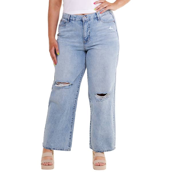 Juniors Plus Wallflower Chloe Distressed Denim Skater Jeans - image 
