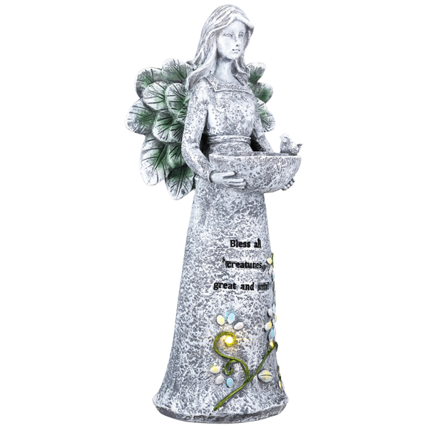 Northlight LED Solar Lighted Bless All Creatures Garden Birdbath