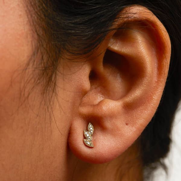 Haus of Brilliance 10kt. Gold 1/10ctw. Diamond Leaf Stud Earrings