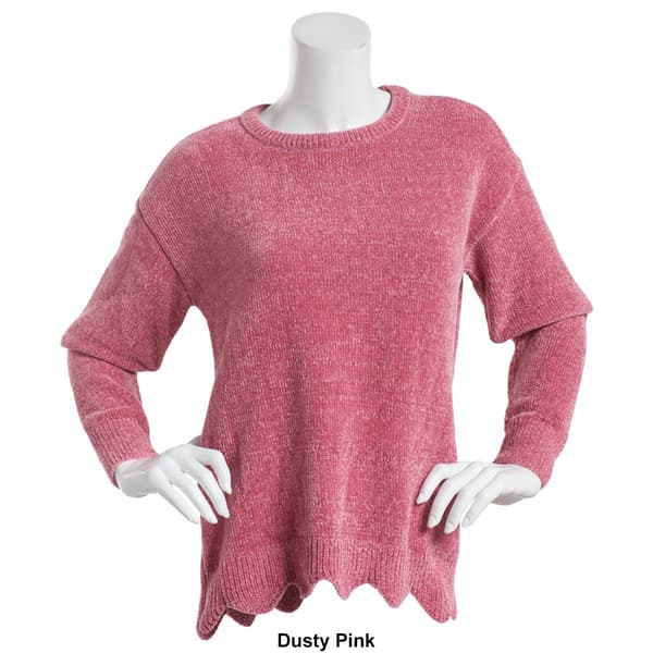 Womens Hasting & Smith Solid Scallop Hem Crew Neck Sweater