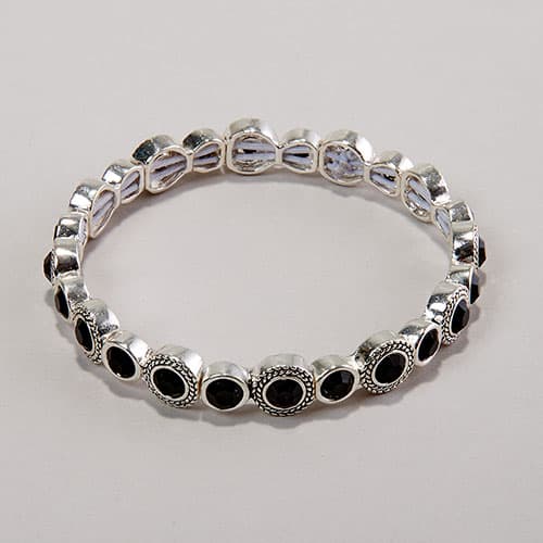 Napier Silver-Tone & Jet Glass Stretch Bracelet - image 