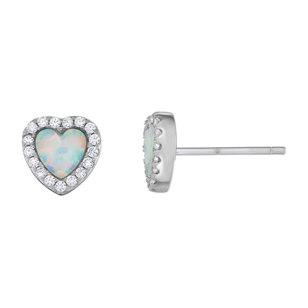 Kids Sterling Silver Heart Opal Center Stud Earrings - image 