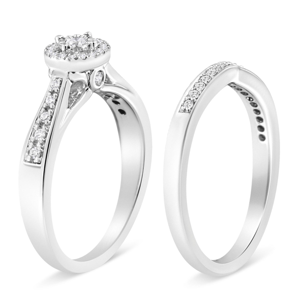 Haus of Brilliance Diamond Halo & Pave Shank Engagement Ring Set