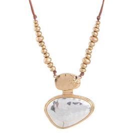 Bella Uno Worn Two-Tone Large Frontal Pendant Necklace