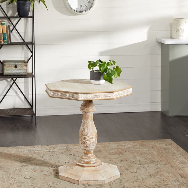 9th & Pike&#174; Octagon Wood Carved Table